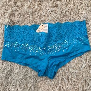 NWT VTG Victoria’s Secret Blue Sequin Lace Hiphugger Panty Small